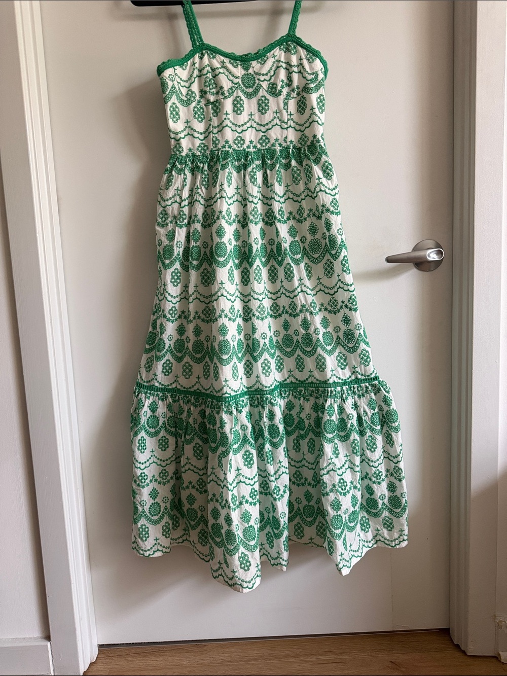 Adrianna Papell Prairiecore White and Green Printed Midaxi Sundress Sz 2
